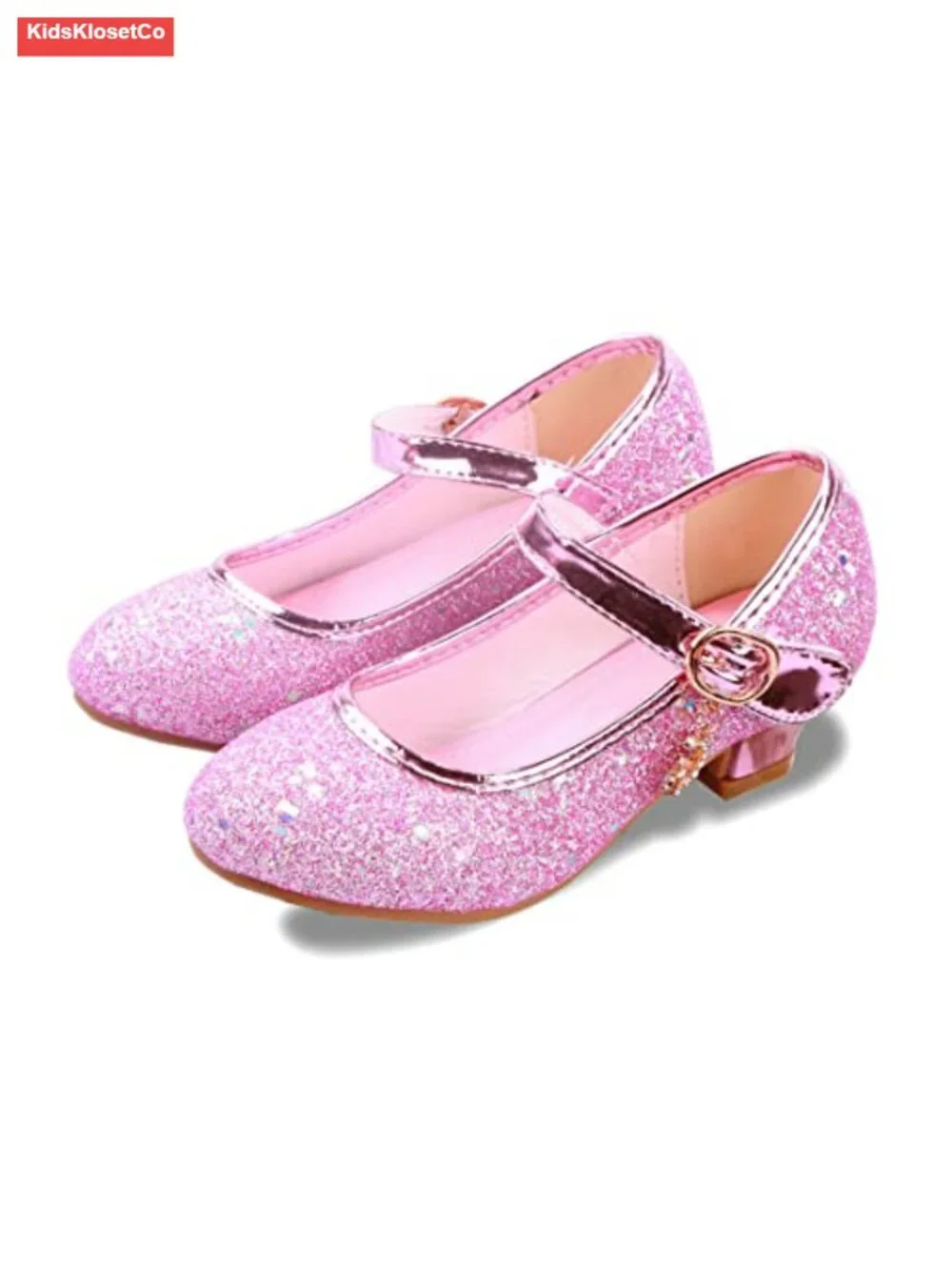 Girls Sparkle Glitter Mary Jane Princess Dress Shoes with Low Heel
